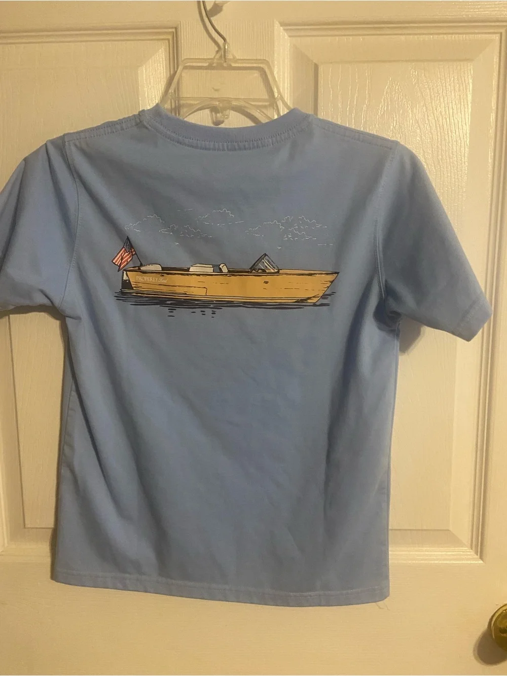 EUC Properly Tied Light Blue Boys Tshirt Sz YS 8 Short Sleeve W/front Pocket BTS